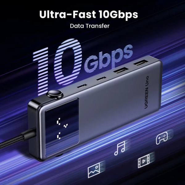 Хаб Ugreen Uno 6 в 1 4K 60Гц HDR 2x USB-C + 2x USB-A 10 Гбіт/с PD 100 Вт Сірий (35998) MB-98790 фото