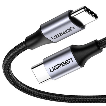 Кабель UGREEN US261 USB Type-C to USB Type-C 60W Round Cable Nickel Shell 3A 1m Black/Gray (50150) MB-99140 фото
