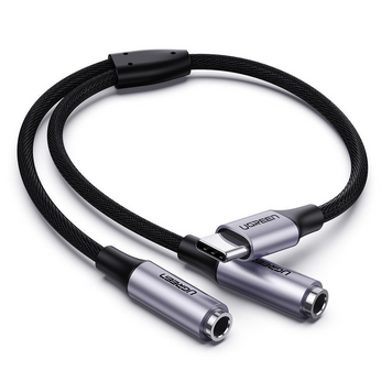 Аудіо кабель AV144 USB Type C Male to 3.5mm 2 Female Audio Cable 25cm (срібний) 30732 MB-87686 фото