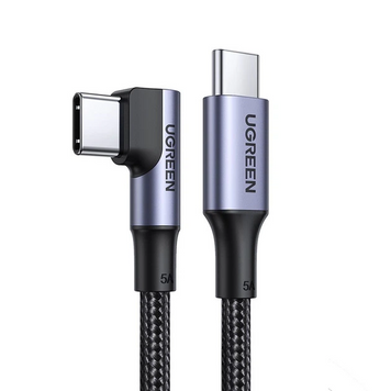 Кабель UGREEN US334 USB-C 2.0 to Angled USB-C M/M Cable Alumi Shell with Braided 1m Black (70643) MB-99141 фото