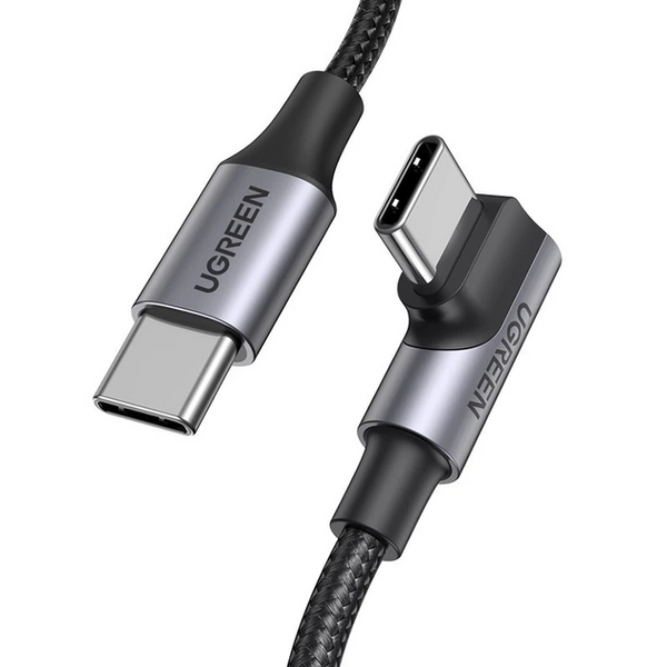 Кабель UGREEN US334 USB-C 2.0 to Angled USB-C M/M Cable Alumi Shell with Braided 1m Black (70643) MB-99141 фото