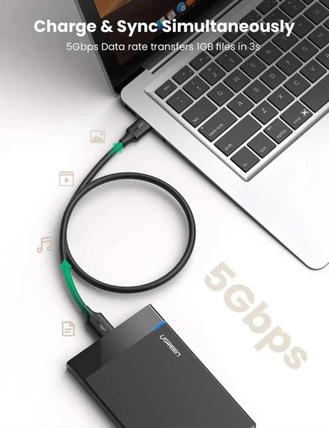 Кабель UGREEN US130 USB 3.0 to Micro B Cable 0.5m Black (10840) MB-99139 фото