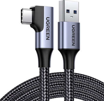 Кабель US385 USB-A Male to USB-C Male 3.0 3A 90-Degree Angled Cable 1m (чорний) (20299) MB-86052 фото